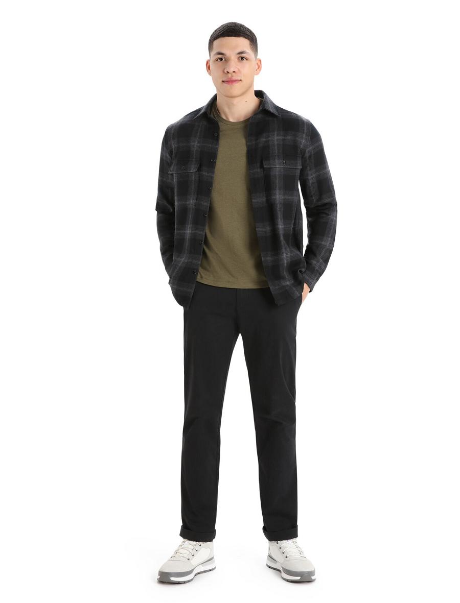 Icebreaker Merino Dawnder Long Sleeve Flannel Shirt Plaid Miesten Huppari Mustat Harmaat | FI 1256ILHS